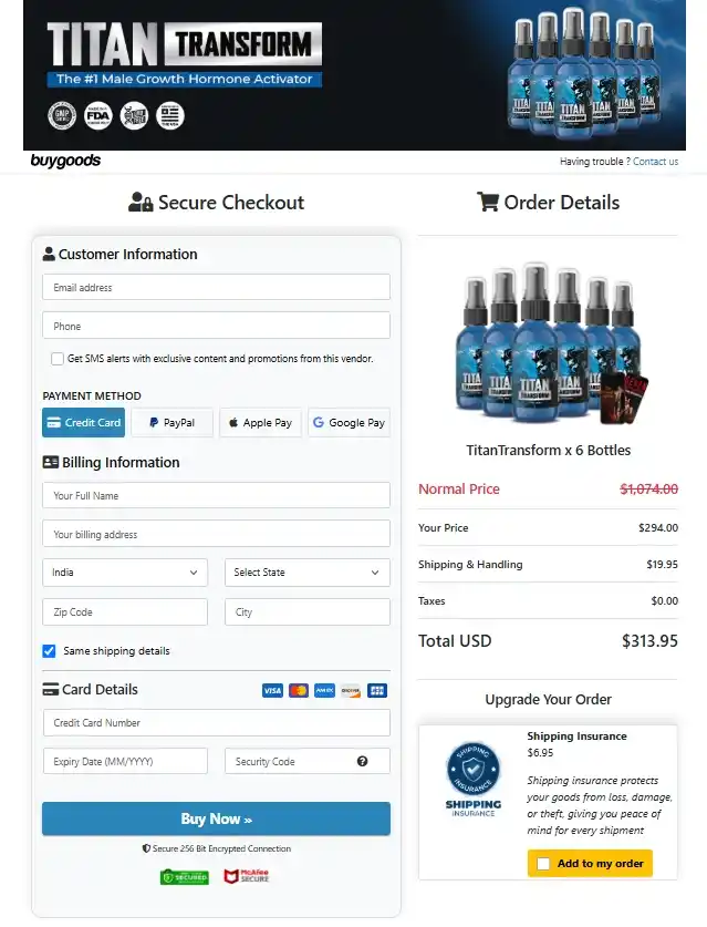 TITAN TRANSFORM Order Page